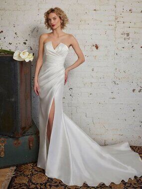 Calla Blanche Holland Wedding Gown Size 12 Mikado Detachable Overskirt Arm Bands